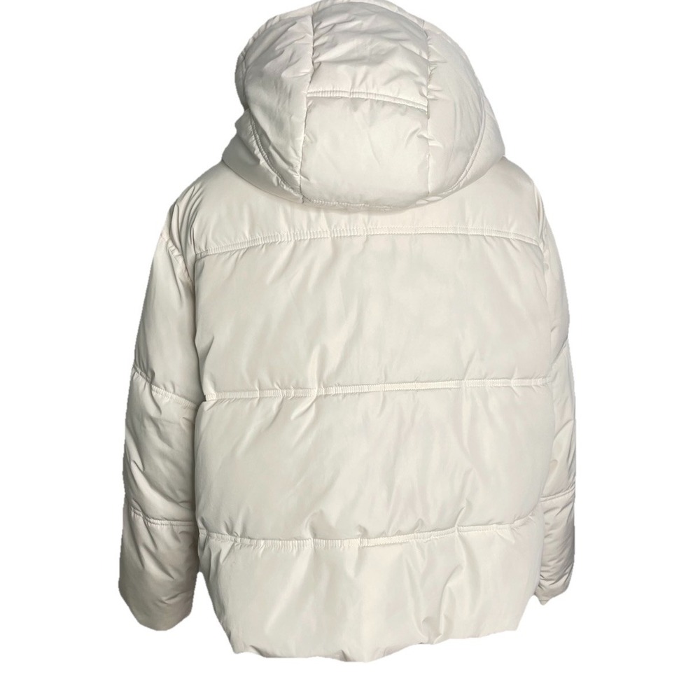 Zara Cream Ivory Puffer Coat Hooded Crop Jacket Anorak Size Large - Picture 3 of 6